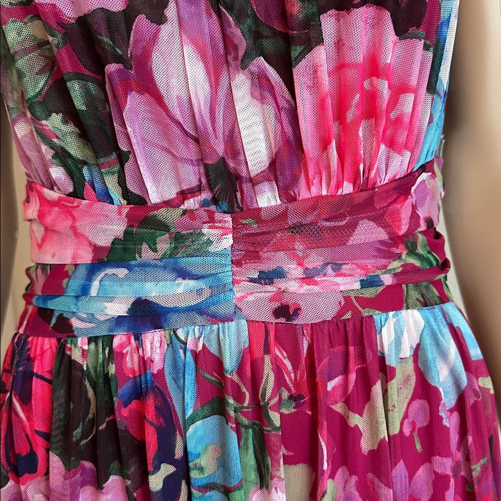 NWT London Times Floral Halter Maxi Dress in Magenta and Blue Size 6 - Picture 7 of 15